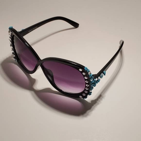 Turquoise Swarovski Elements Retro Oversized Sunglasses - Picture 4 of 8